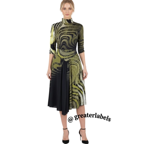 Roberto Cavalli Vintage Knee Length Skirt Signed Print Green Black Size S - Picture 2 of 14